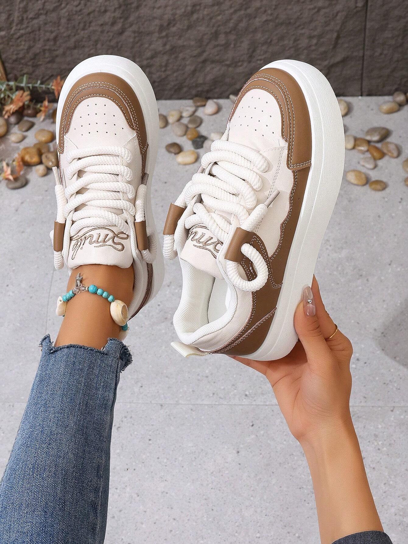 Fashionable Color-block White Sneakers