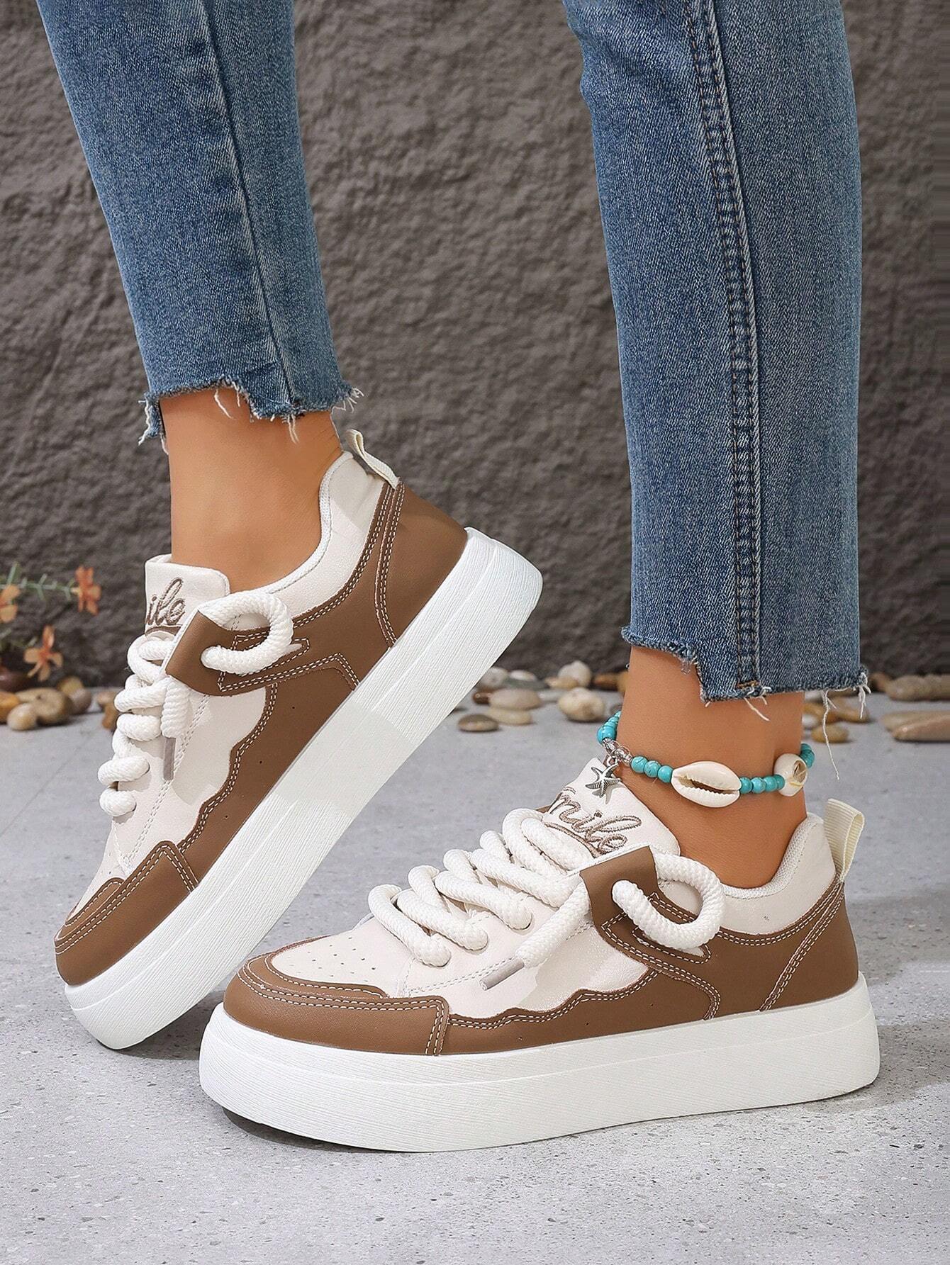 Fashionable Color-block White Sneakers