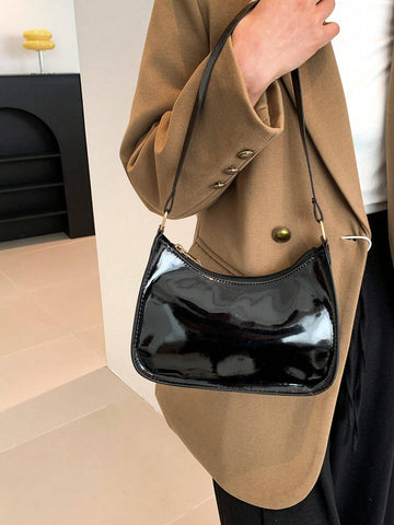 Fashion Women Handbag PU Leather Solid Color Casual Shoulder Bag With Texture