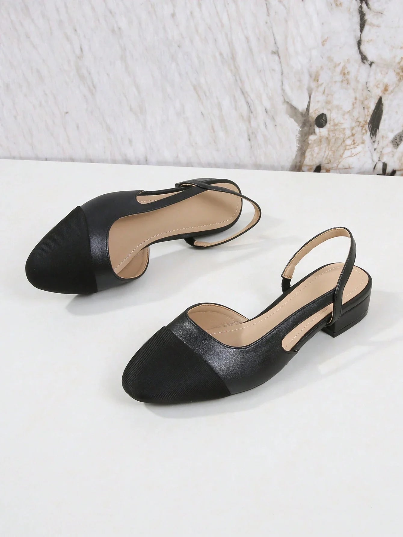 Women's Contrast Square Toe Flat Slingbacks
