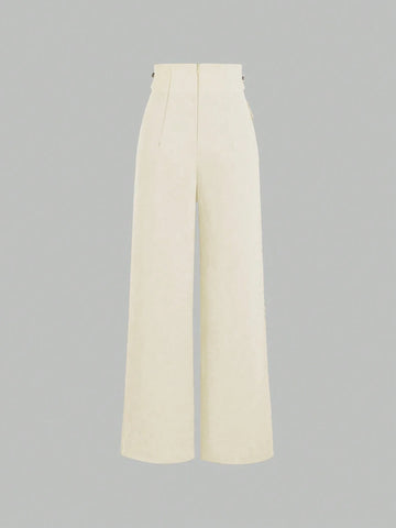 Sweetro Women's High-Waisted Button Decorated Wide Leg Pants