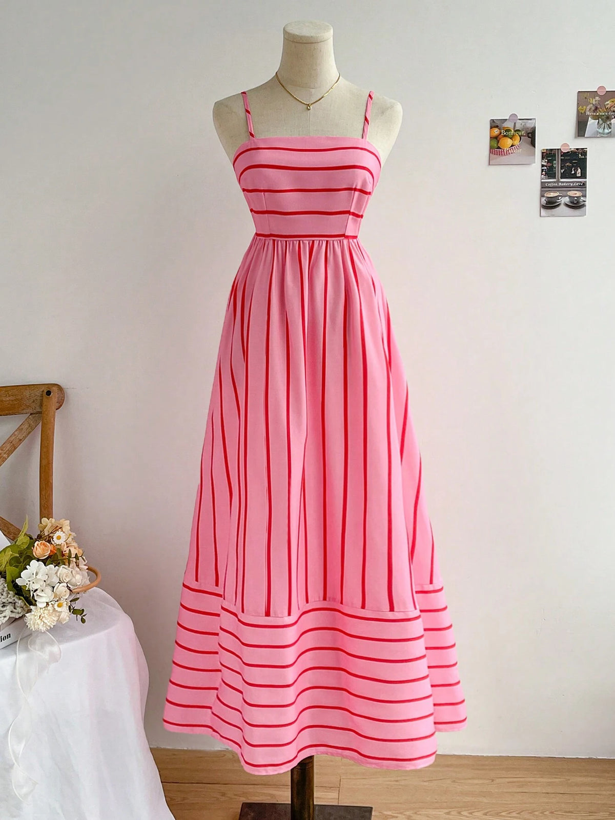 WYWH Vacation Beach Bowknot Backless Pink Dress With Spaghetti Straps