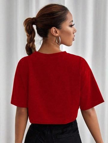 StreetHx Car & Slogan Print Zipper Short Sleeve Crop Top