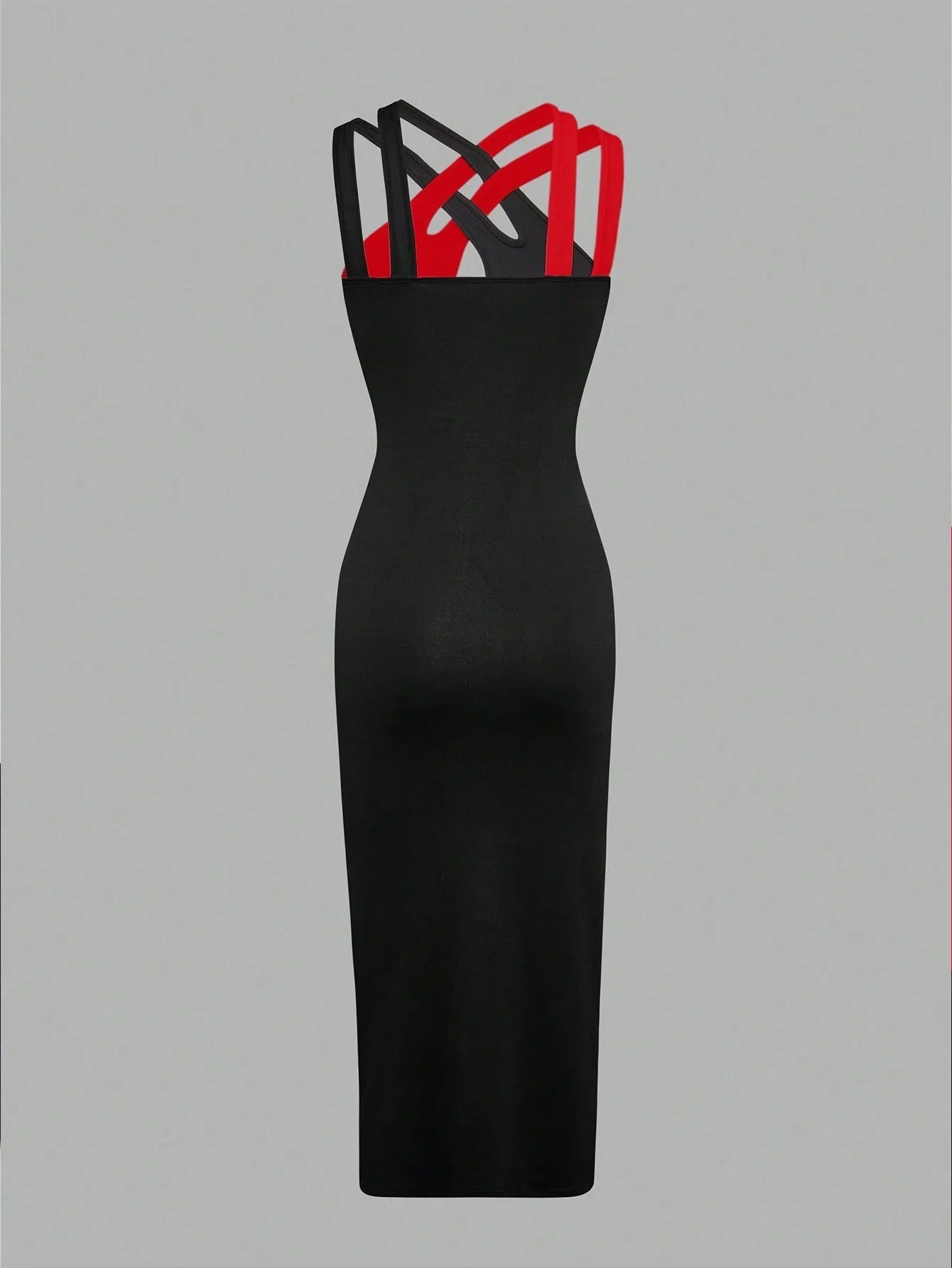 Priv� Color-Blocked Leopard Print Halterneck Dress With Hollow-Out Details