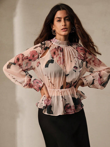 Anewsta Vintage Printed Hollow Out Top