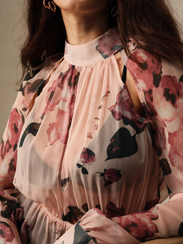 Anewsta Vintage Printed Hollow Out Top