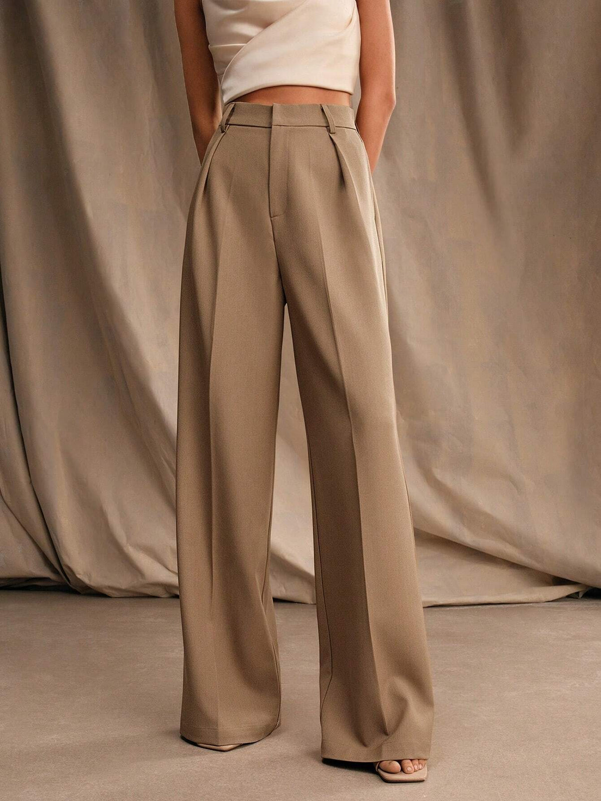 Anewsta Mélange High Waisted Wide Leg Suit Trousers