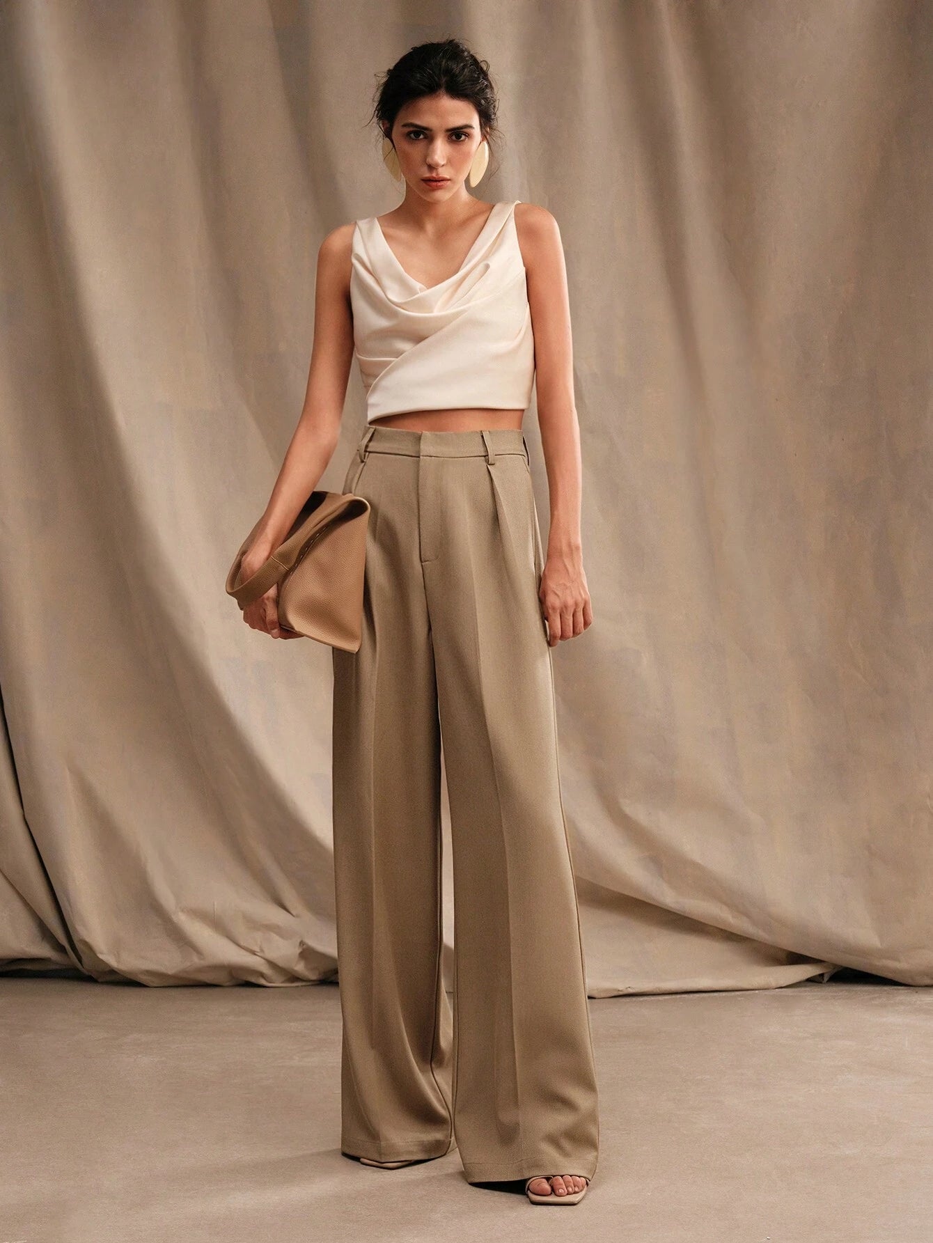 Anewsta Mélange High Waisted Wide Leg Suit Trousers