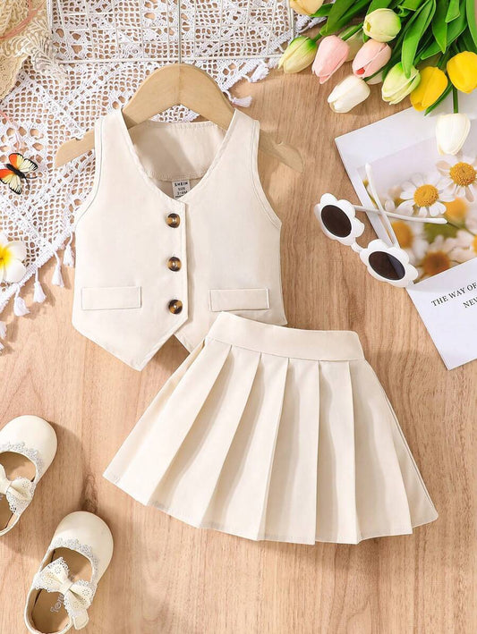 2pcs/Set Baby Girls Summer Sleeveless Top And Skirt Set