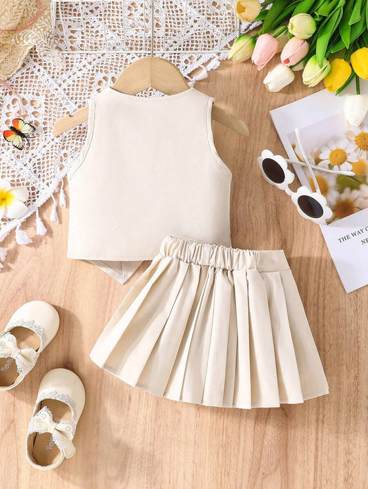 2pcs/Set Baby Girls Summer Sleeveless Top And Skirt Set