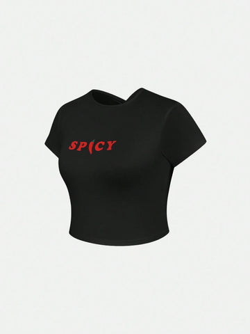 Essnce Women's Summer Short Sleeve Crop Top Letter Print Casual T-Shirt