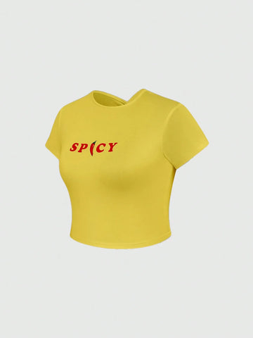 Essnce Women's Summer Short Sleeve Crop Top Letter Print Casual T-Shirt