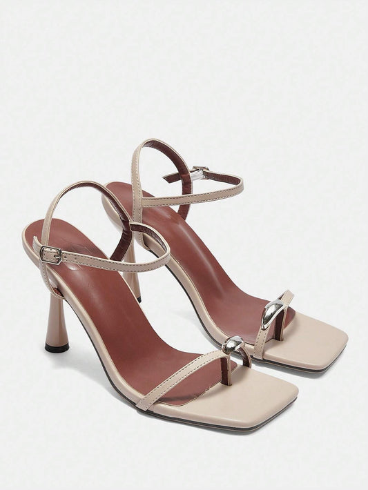 CUCCOO BIZCHIC Square-Toe Low-Heel Khaki Women High-Heel Sandals