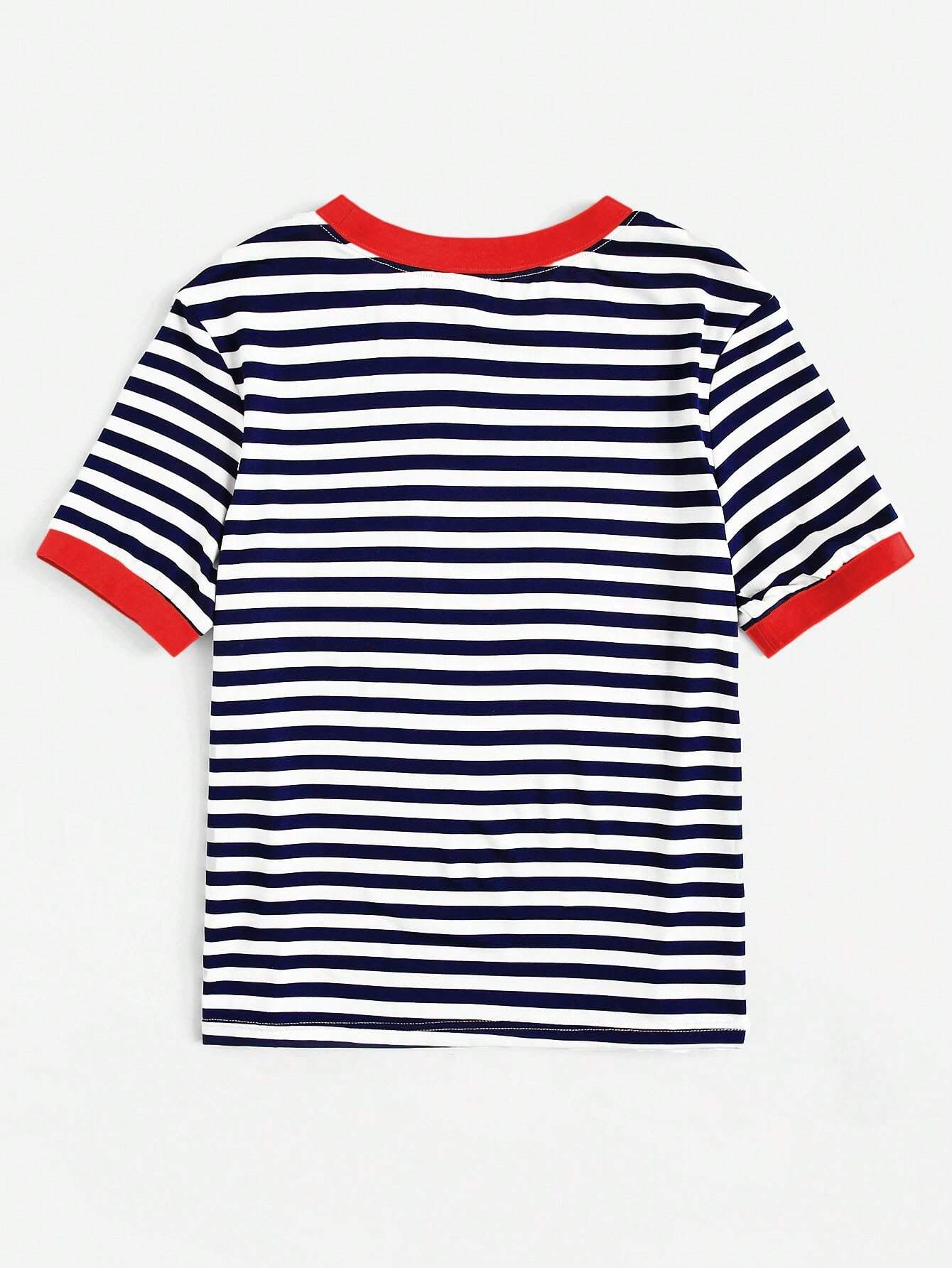 EZwear Neon Green Pocket Patched Striped Ringer Tee