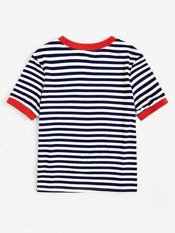 EZwear Neon Green Pocket Patched Striped Ringer Tee