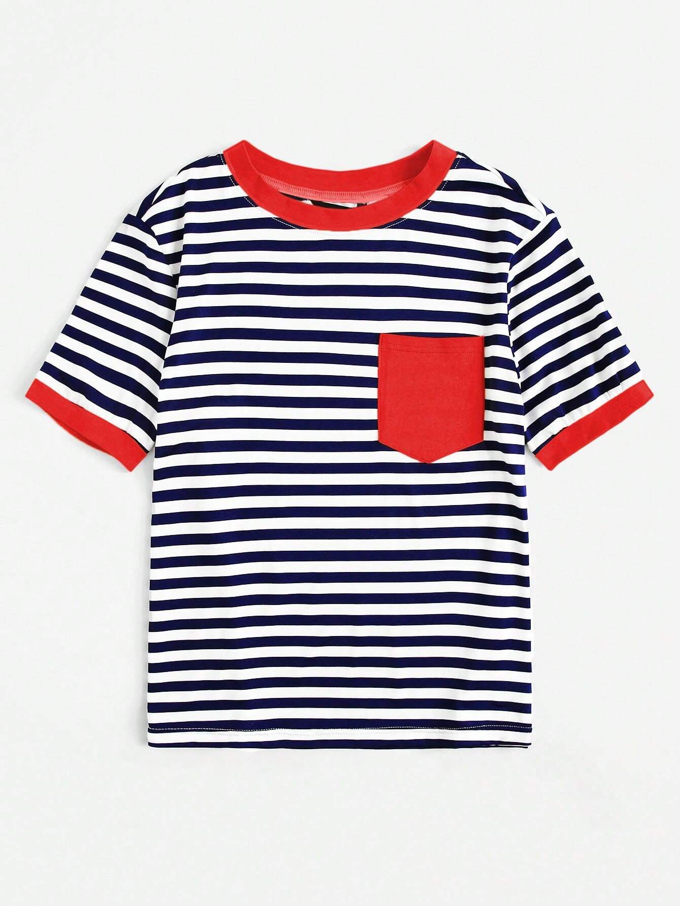 EZwear Neon Green Pocket Patched Striped Ringer Tee