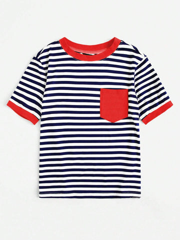 EZwear Neon Green Pocket Patched Striped Ringer Tee