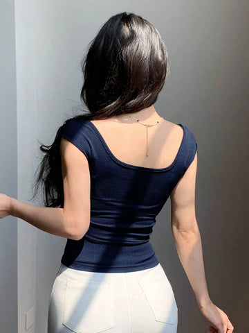 DAZY Backless Bow Tie Ribbon Slim Fit Short Sleeve Women's T-Shirt