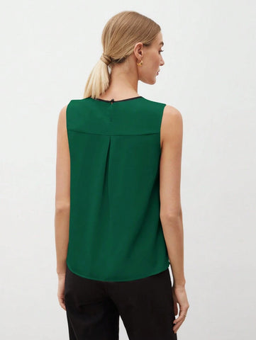 Women's Color Block Detail Pleated Hem Tank Top