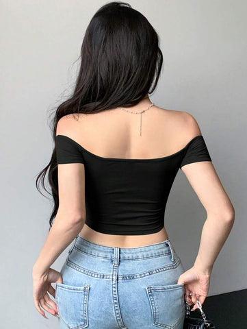 Dazy Designer Women Off Shoulder Fitted T-Shirt
