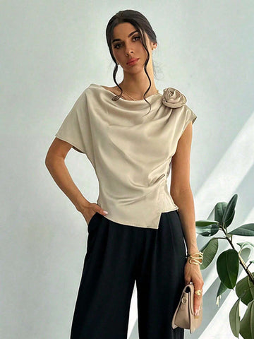 Firerie Women's Off-Shoulder Stand Collar Embroidered Elegant Blouse