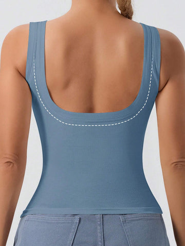 1pc Women's Casual Tank Top With Removable Chest Padding