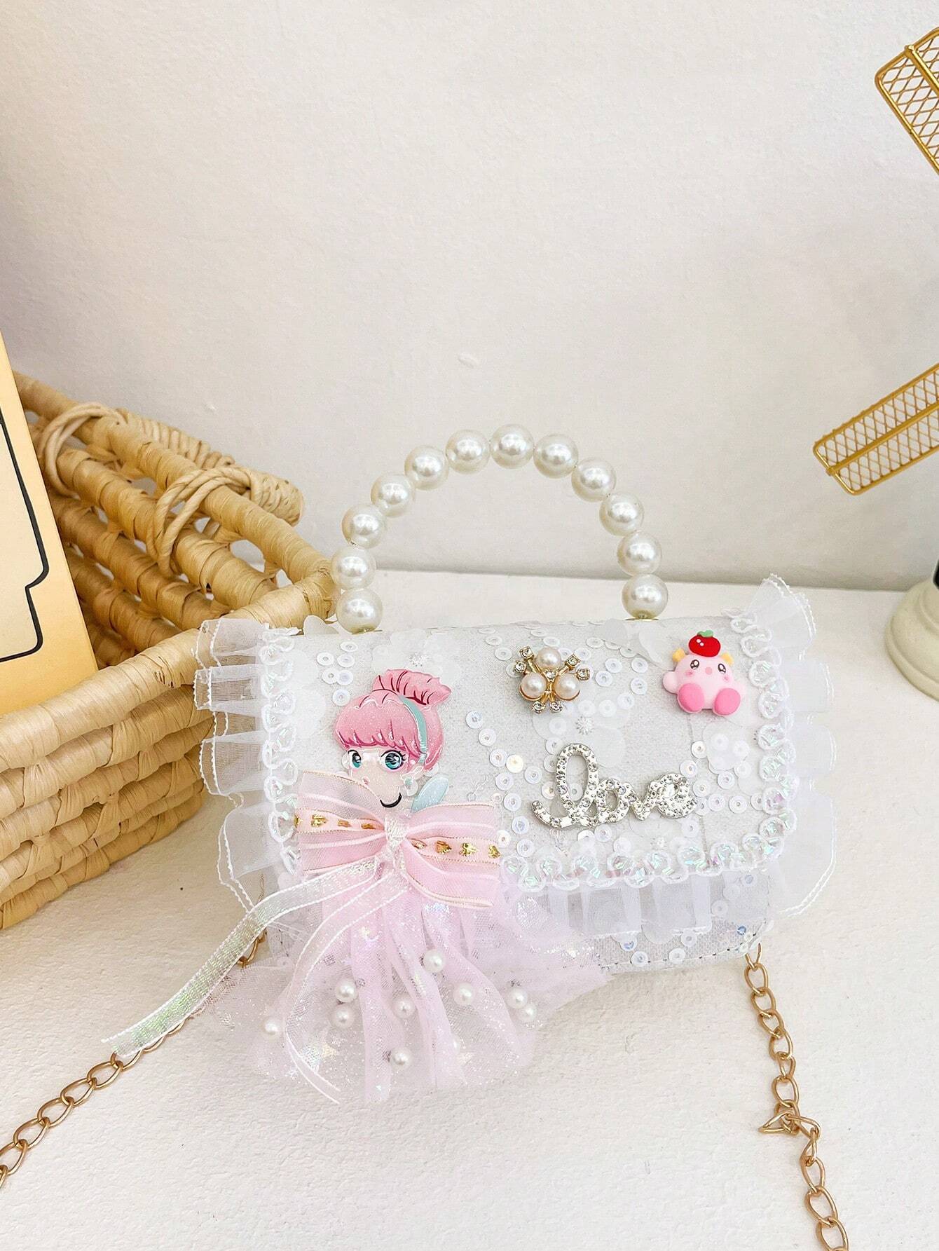 Mini Glitter Decorated Fashion Faux Pearl Satchel For Evening Party