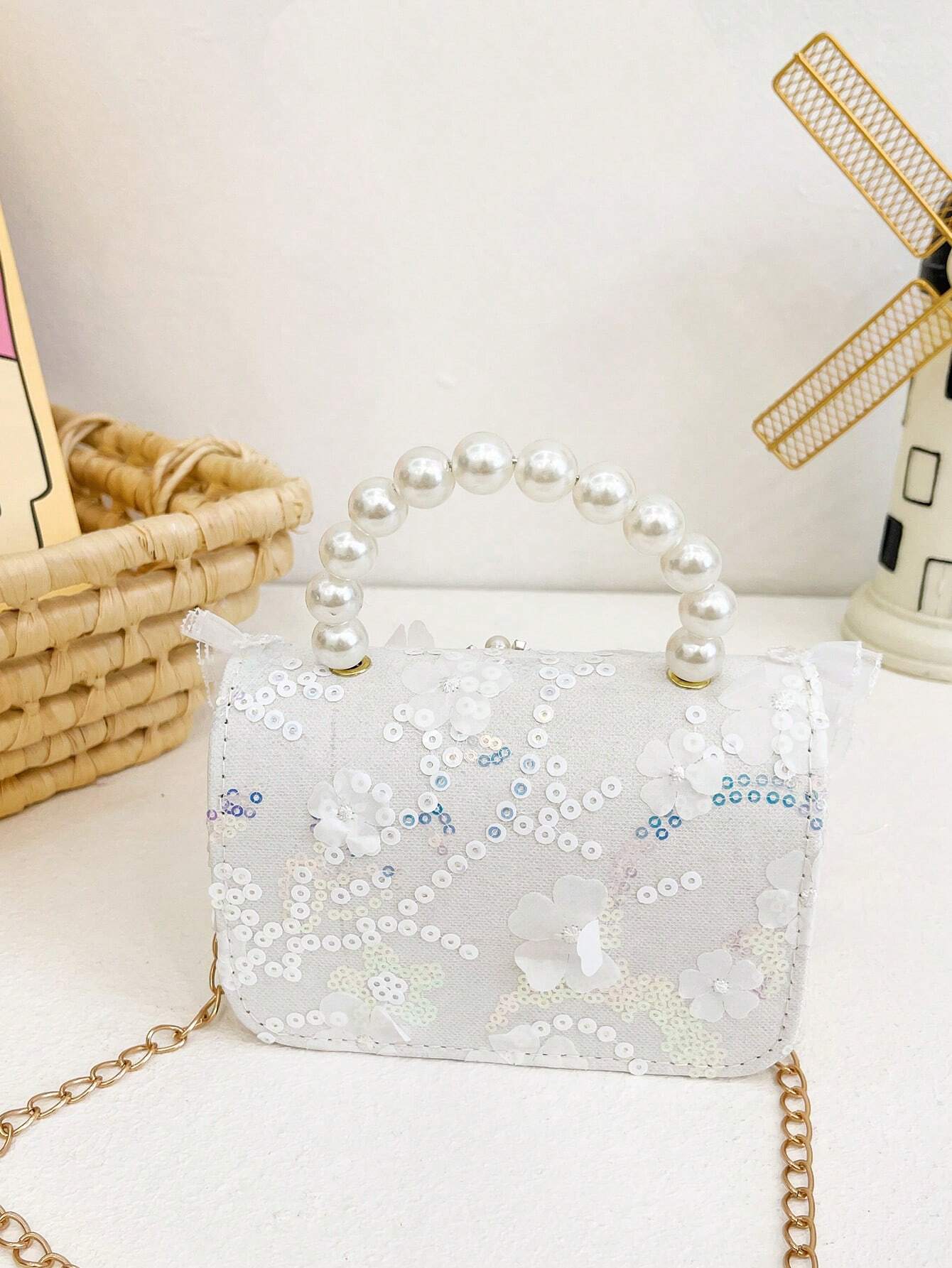 Mini Glitter Decorated Fashion Faux Pearl Satchel For Evening Party