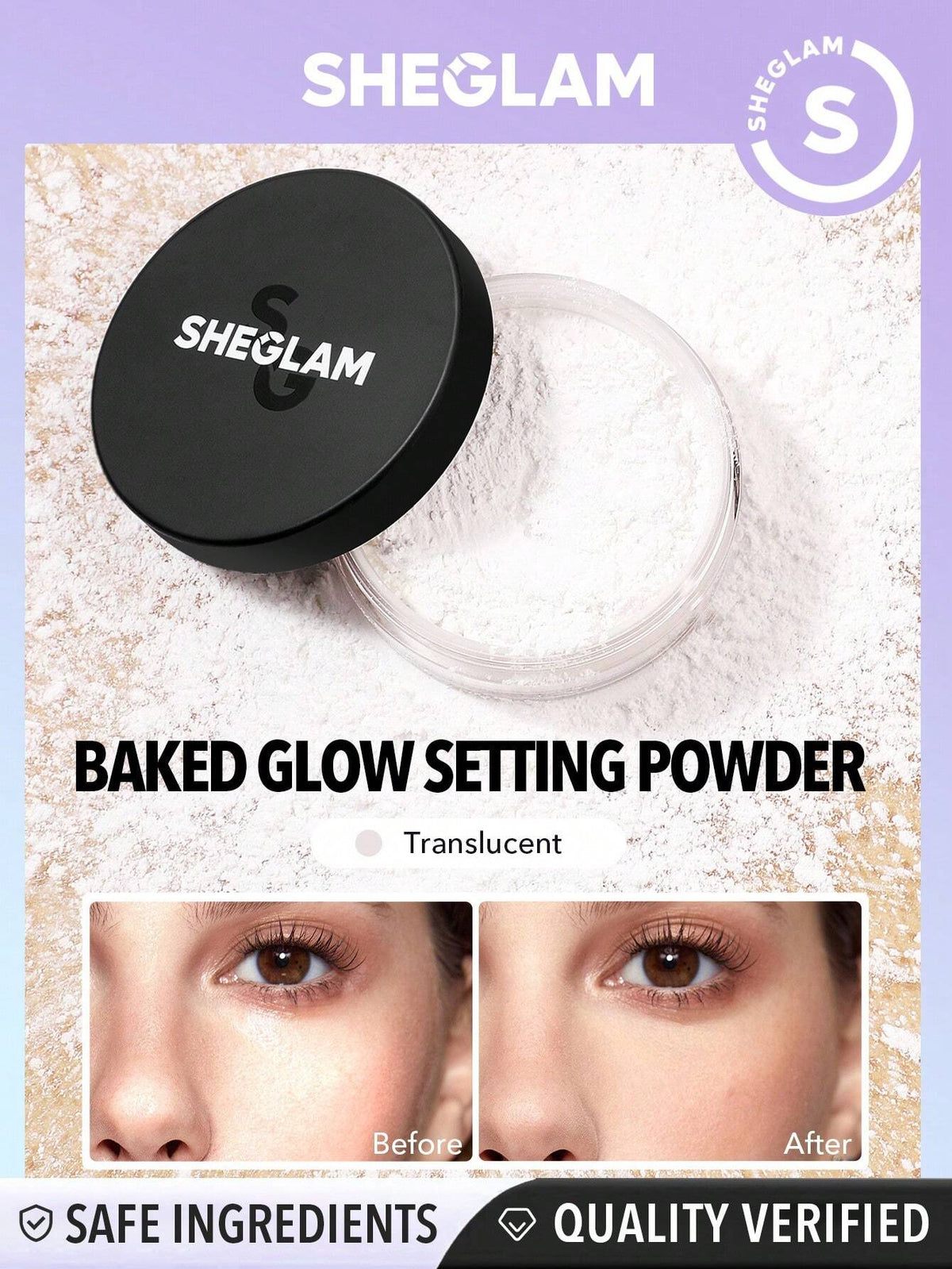 SHEGLAM Baked Glow Setting Powder-Translucent  Oil Control Loose Setting Powder