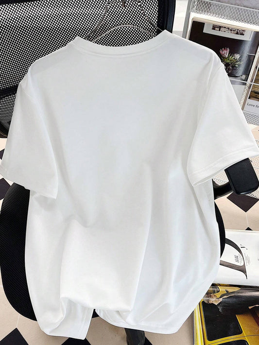 EZwear Oversized Casual Cherry Pattern Round Neck Short Sleeve T-Shirt