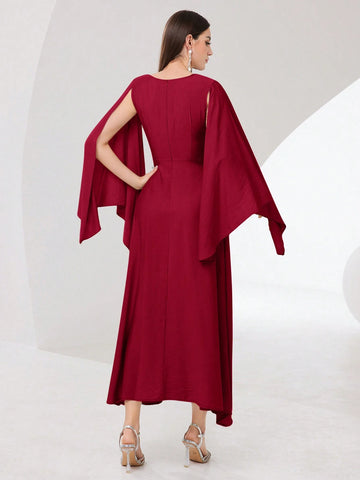 Modely Cloak Sleeve Knot Side Wrap Hem Modest Dress