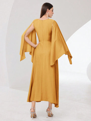 Modely Cloak Sleeve Knot Side Wrap Hem Modest Dress