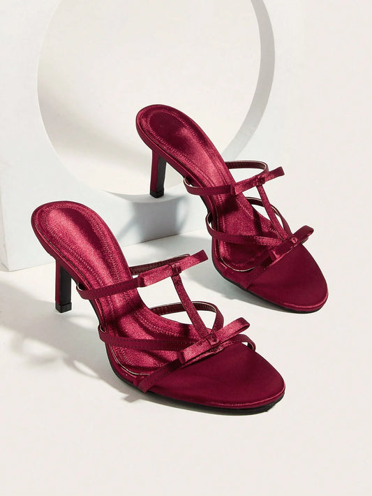 Party & Vacation Sexy Wine Red Bowknot Thin High Heel Sandals