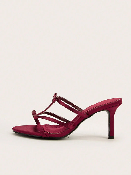 Party & Vacation Sexy Wine Red Bowknot Thin High Heel Sandals