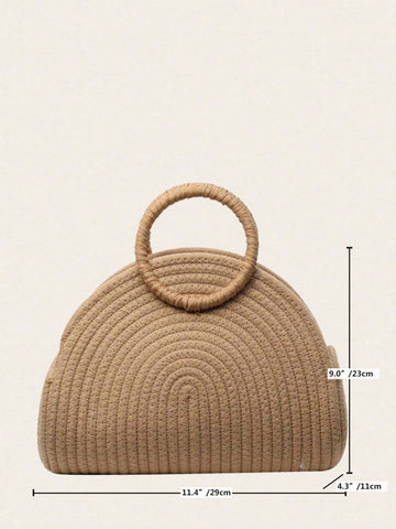 Straw Semi-Circular Tote Bag