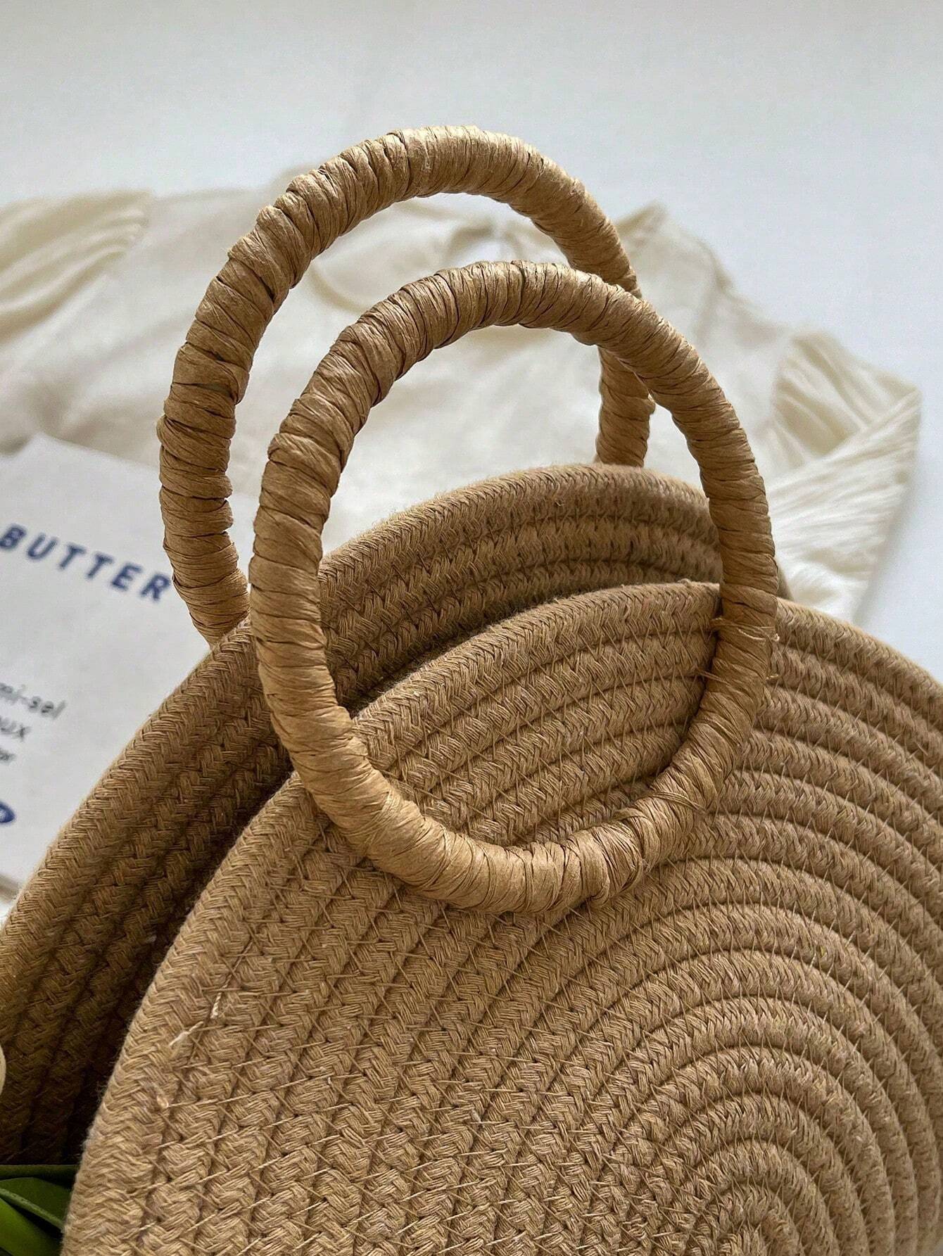 Straw Semi-Circular Tote Bag