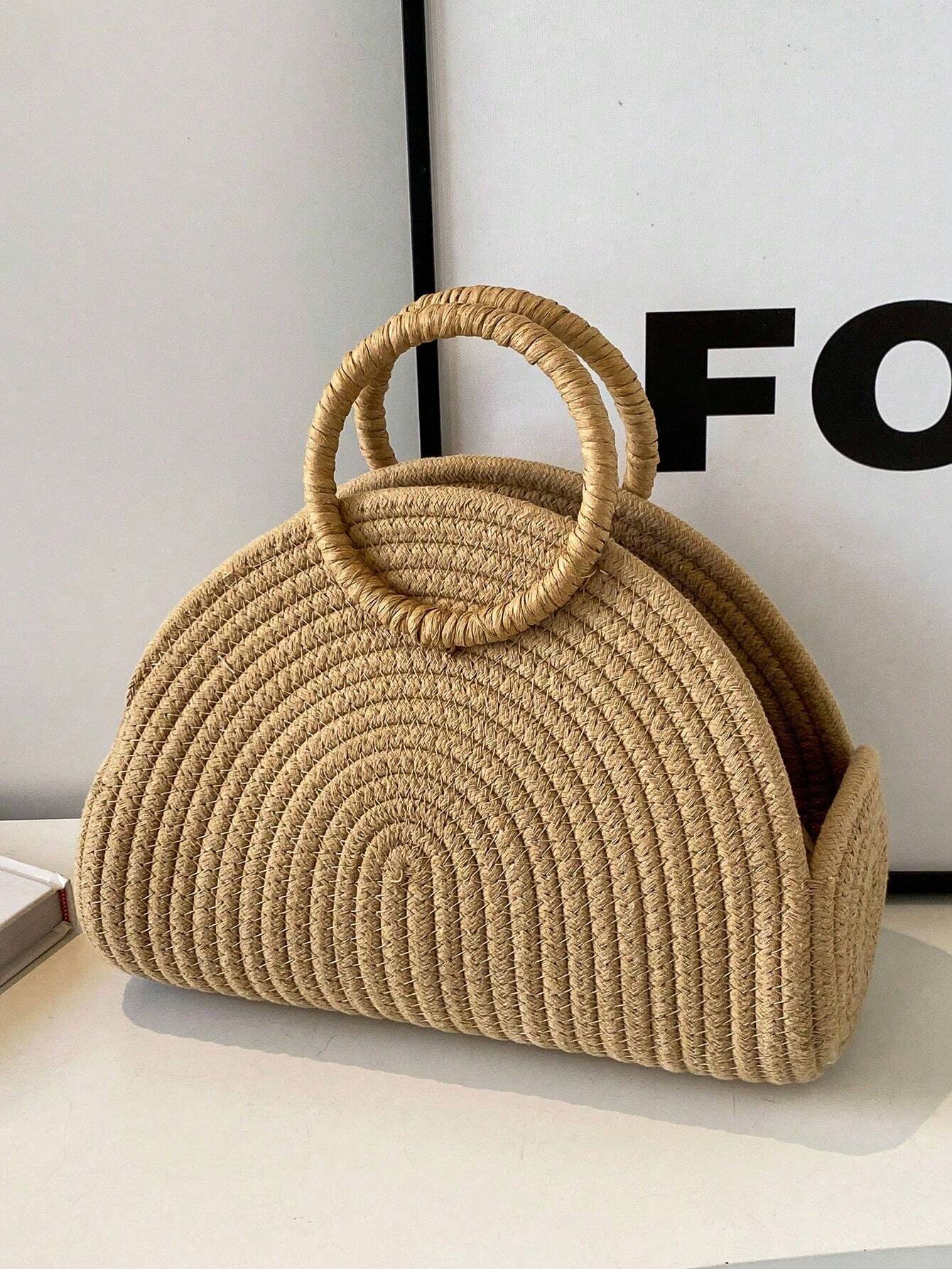 Straw Semi-Circular Tote Bag