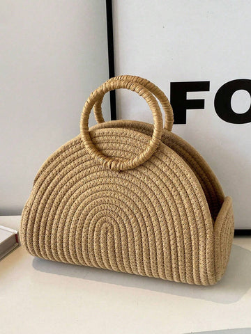 Straw Semi-Circular Tote Bag