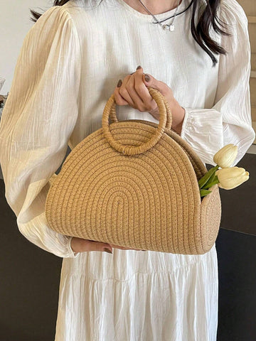 Straw Semi-Circular Tote Bag