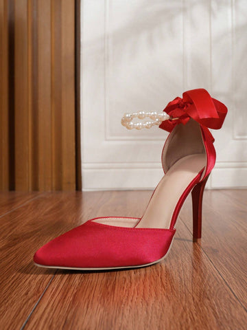 2024 Pu New Arrival Sexy & Fashionable Pearl Detail Stiletto Heels Women's Shoes