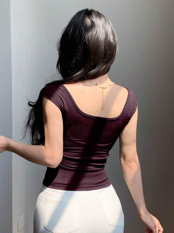 DAZY Backless Bow Tie Ribbon Slim Fit Short Sleeve Women's T-Shirt