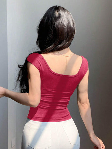 DAZY Backless Bow Tie Ribbon Slim Fit Short Sleeve Women's T-Shirt