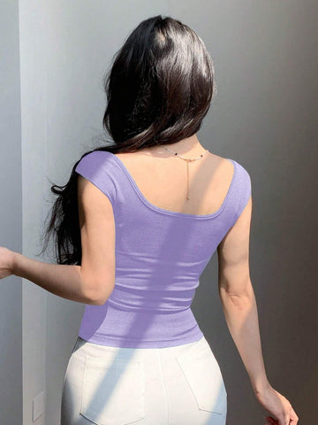 DAZY Backless Bow Tie Ribbon Slim Fit Short Sleeve Women's T-Shirt