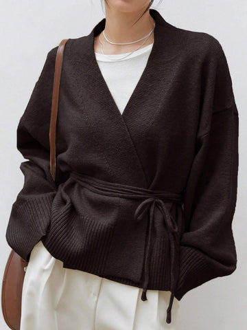 Dazy-Less Drop Shoulder Belted Cardigan