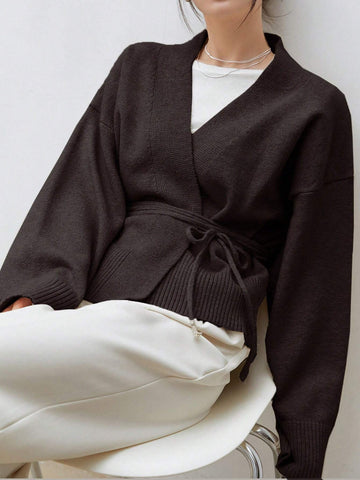 Dazy-Less Drop Shoulder Belted Cardigan