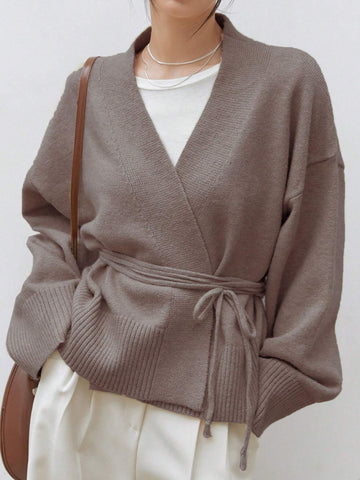 Dazy-Less Drop Shoulder Belted Cardigan