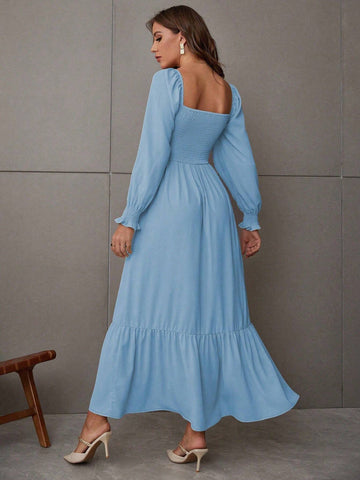 Breezaya Square Neck Ruffle Hem Dress