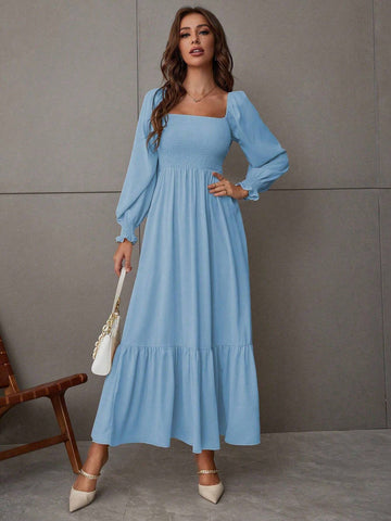 Breezaya Square Neck Ruffle Hem Dress