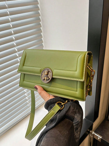 Fashion Solid Color Vintage Metal Lock Buckle Bag