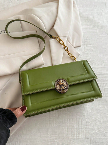 Fashion Solid Color Vintage Metal Lock Buckle Bag